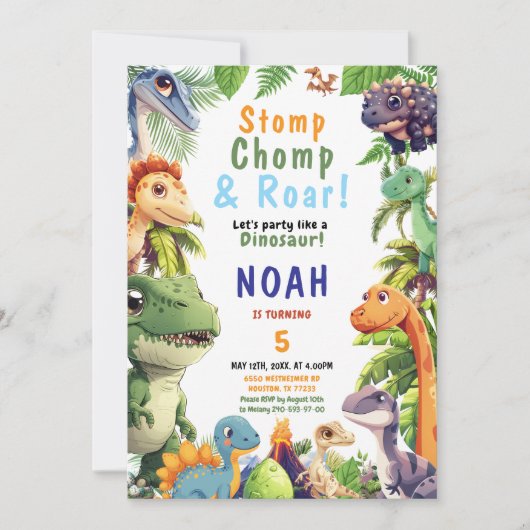 Dinosaur Birthday Party Invitation Kaart (Voorkant)