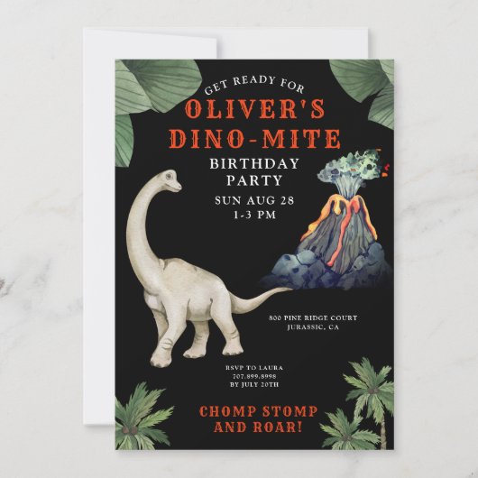 Dinosaur Birthday Party Invitation Kaart (Voorkant)