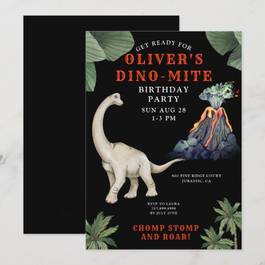 Dinosaur Birthday Party Invitation Kaart (Voorkant / Achterkant)
