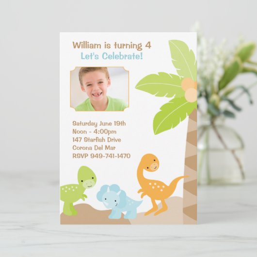 Dinosaur Birthday Party Invitation Kaart (Staand voorkant)
