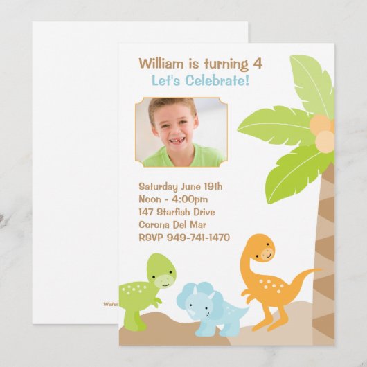 Dinosaur Birthday Party Invitation Kaart (Voorkant / Achterkant)