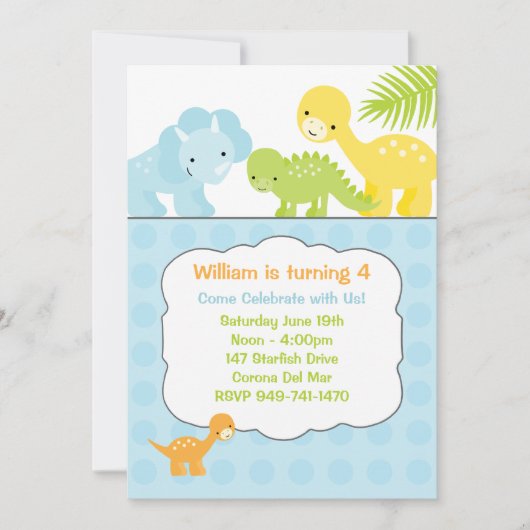 Dinosaur Birthday Party Invitation Kaart (Voorkant)
