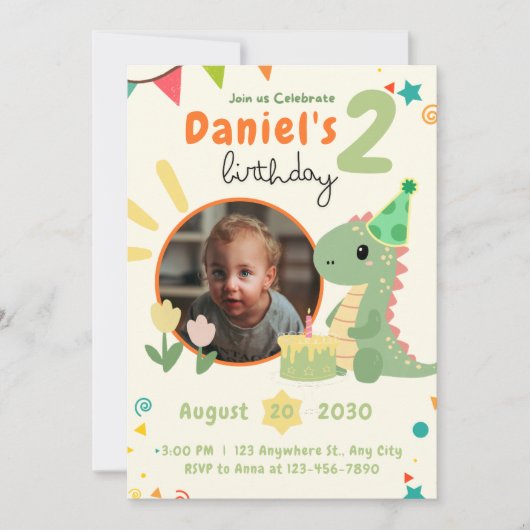 Dinosaur Birthday Party Invitation Kaart (Voorkant)