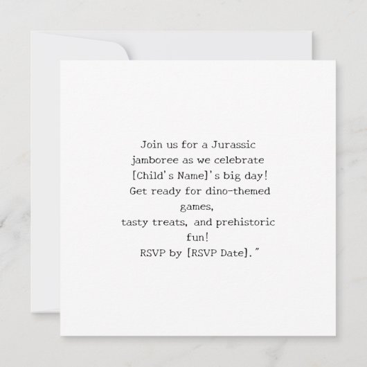 Dinosaur Birthday Party Invitation Save The Date (Achterkant)