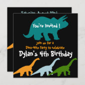Dinosaur Birthday Party Invitations Blue Black Kaart (Voorkant / Achterkant)