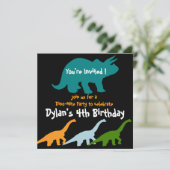 Dinosaur Birthday Party Invitations Blue Black Kaart (Staand voorkant)