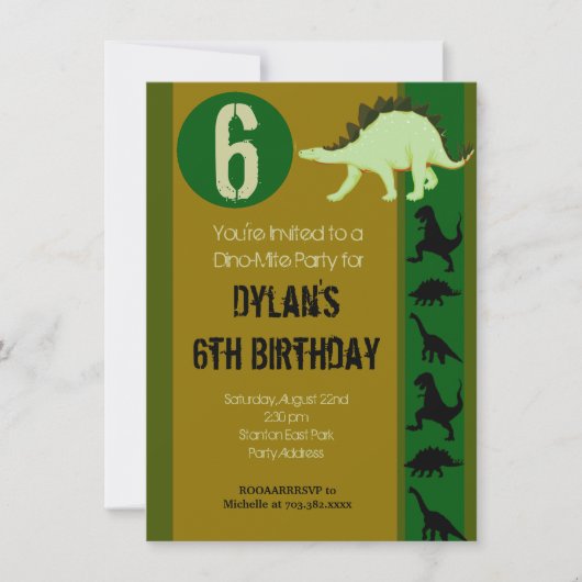 Dinosaur Birthday Party Invitations Earth Tones Kaart (Voorkant)