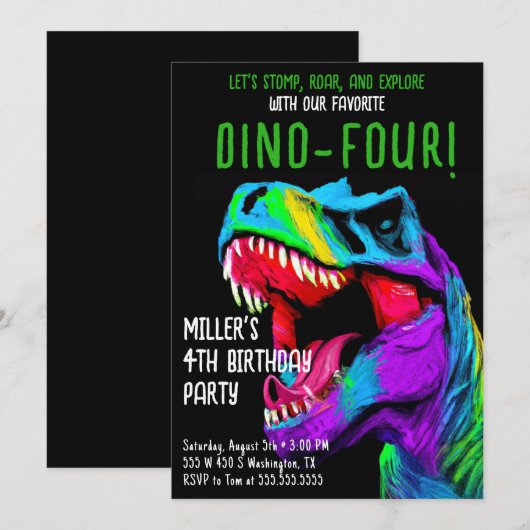 Dinosaur Birthday Party Invitations Kaart (Voorkant / Achterkant)