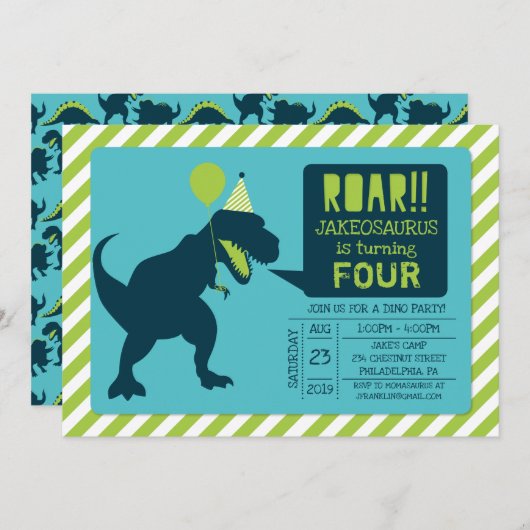Dinosaur Birthday Party Invitations Kaart (Voorkant / Achterkant)