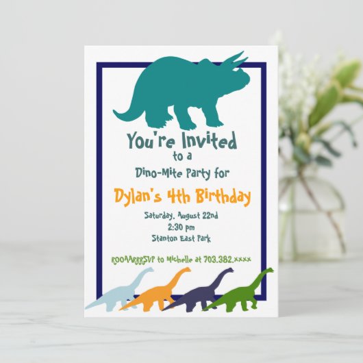 Dinosaur Birthday Party Invitations Kaart (Staand voorkant)