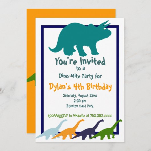 Dinosaur Birthday Party Invitations Kaart (Voorkant / Achterkant)
