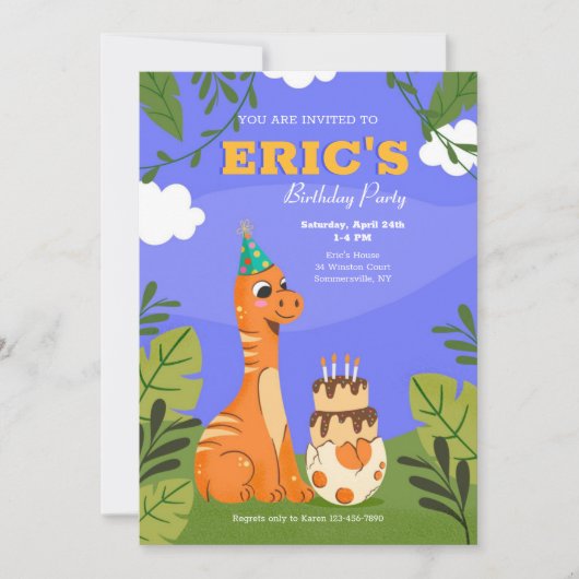 Dinosaur Birthday Party Invitations Kaart (Voorkant)