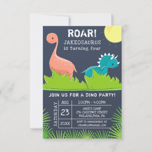 Dinosaur Birthday Party Invitations Kaart (Voorkant)