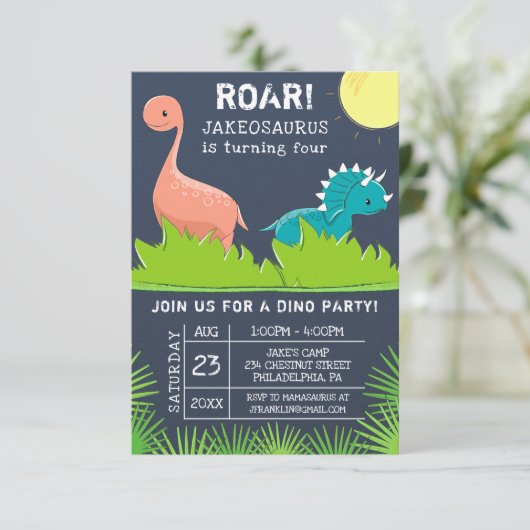 Dinosaur Birthday Party Invitations Kaart (Staand voorkant)