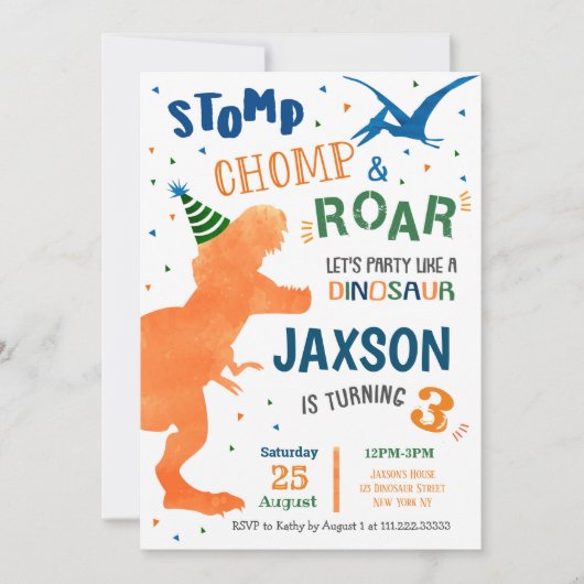 Dinosaur Birthday Party Invitations Kaart (Voorkant)