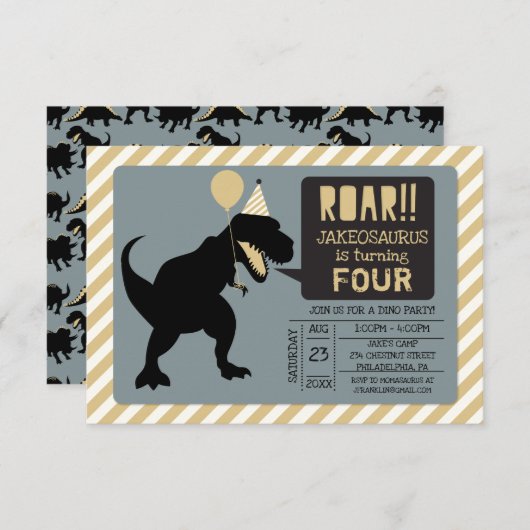 Dinosaur Birthday Party Invitations Kaart (Voorkant / Achterkant)