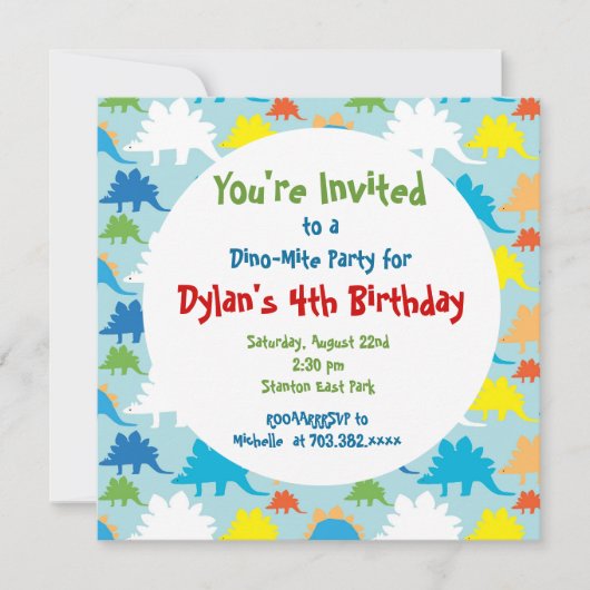 Dinosaur Birthday Party Invitations Kaart (Voorkant)