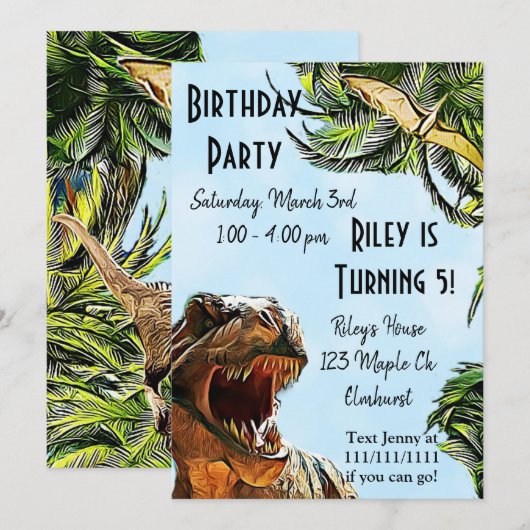 Dinosaur Birthday Party Invitations Kaart (Voorkant / Achterkant)