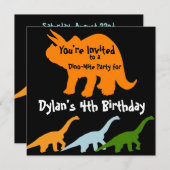 Dinosaur Birthday Party Invitations Oranje Black Kaart (Voorkant / Achterkant)