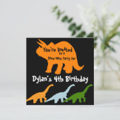 Dinosaur Birthday Party Invitations Oranje Black Kaart (Staand voorkant)