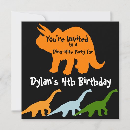 Dinosaur Birthday Party Invitations Oranje Black Kaart (Voorkant)
