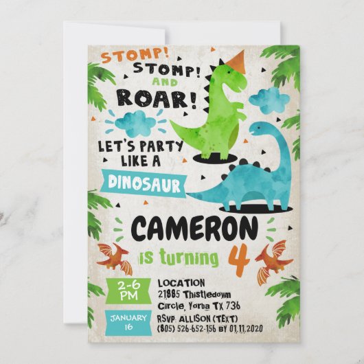 Dinosaur Birthday Party Invitations ROAR!!! Kaart (Voorkant)