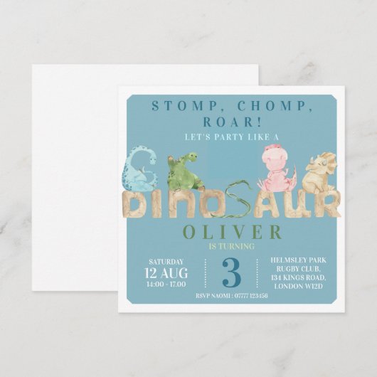 Dinosaur Birthday Party Invite Save The Date (Voorkant / Achterkant)