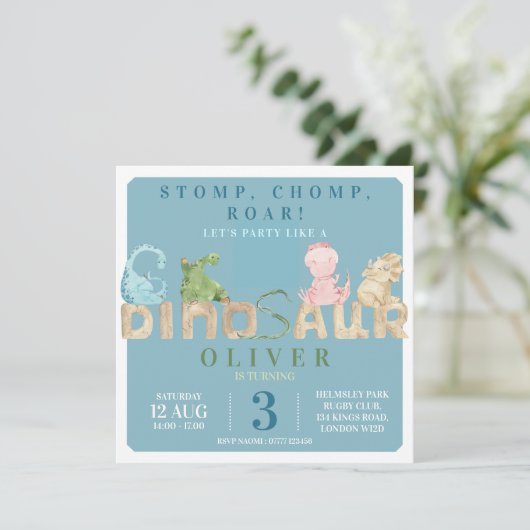 Dinosaur Birthday Party Invite Save The Date (Staand voorkant)