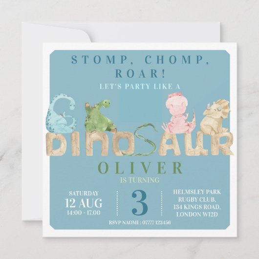 Dinosaur Birthday Party Invite Save The Date (Voorkant)