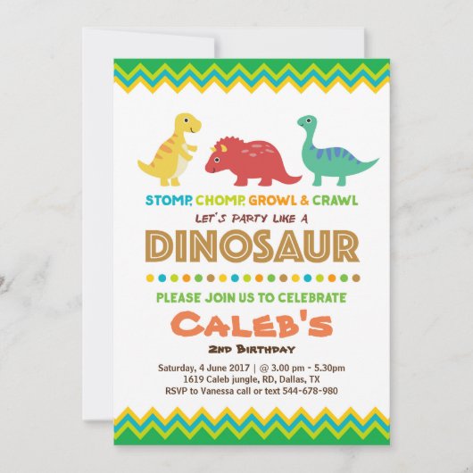 Dinosaur Birthday Party Kaart (Voorkant)