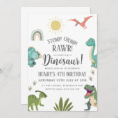 Dinosaur Birthday Party Kaart (Voorkant / Achterkant)