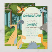 Dinosaur Birthday Party Kaart (Voorkant / Achterkant)