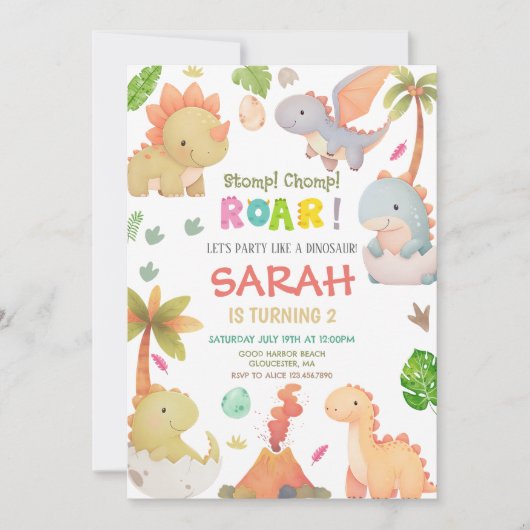Dinosaur Birthday Party Kaart (Voorkant)