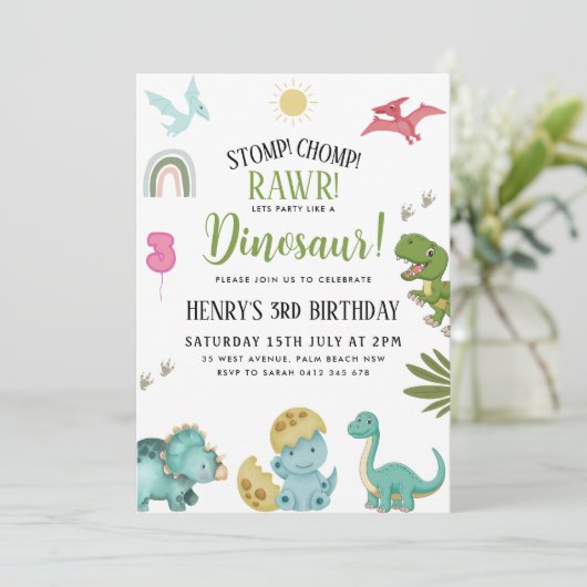 Dinosaur Birthday Party Kaart (Staand voorkant)