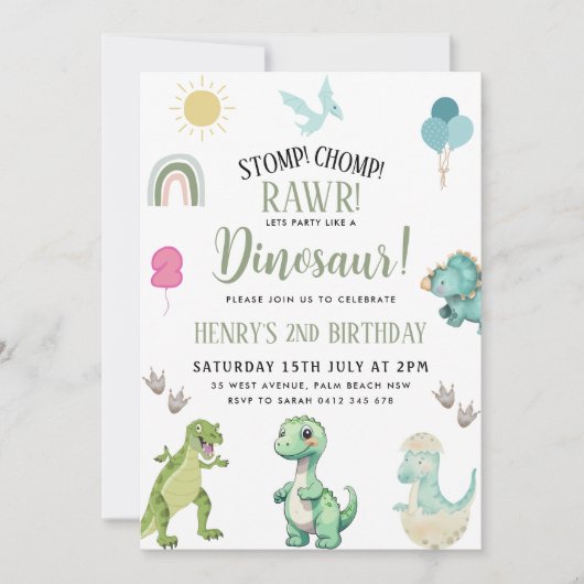 Dinosaur Birthday Party Kaart (Voorkant)