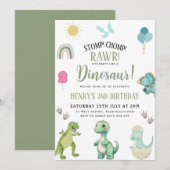 Dinosaur Birthday Party Kaart (Voorkant / Achterkant)