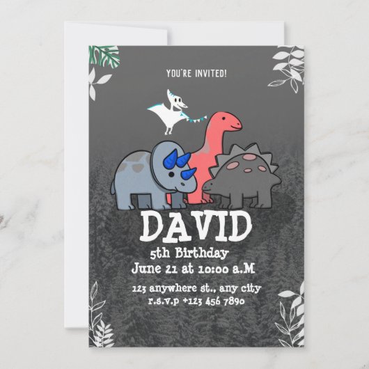 Dinosaur Birthday Party Kaart (Voorkant)