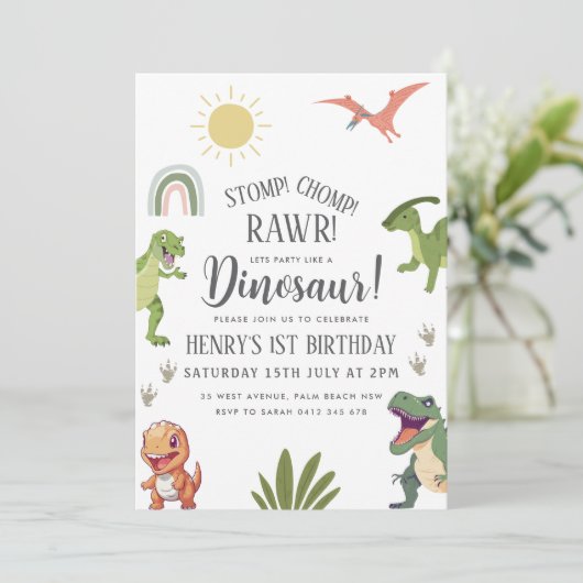 Dinosaur Birthday Party Kaart (Staand voorkant)
