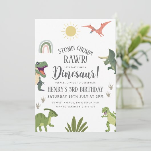 Dinosaur Birthday Party Kaart (Staand voorkant)