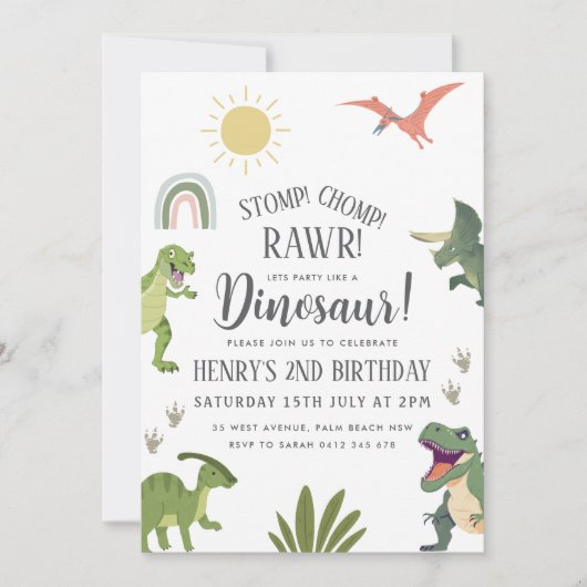 Dinosaur Birthday Party Kaart (Voorkant)