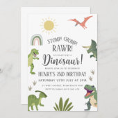 Dinosaur Birthday Party Kaart (Voorkant / Achterkant)