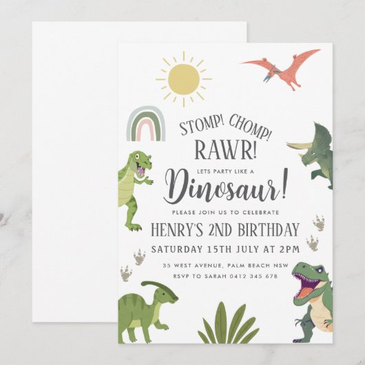 Dinosaur Birthday Party Kaart (Voorkant / Achterkant)