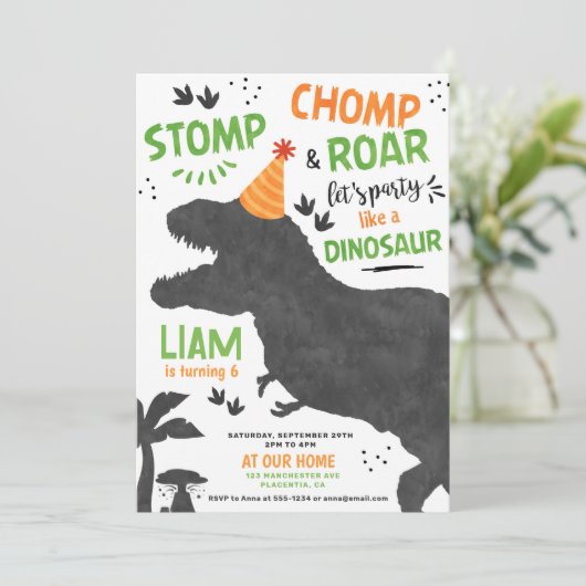 Dinosaur Birthday Party Kaart (Staand voorkant)