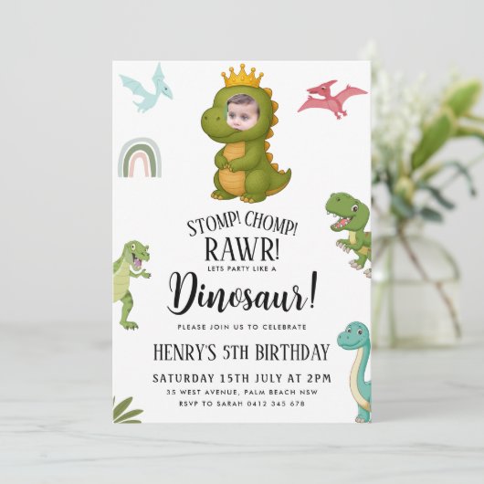 Dinosaur Birthday Party Kaart (Staand voorkant)