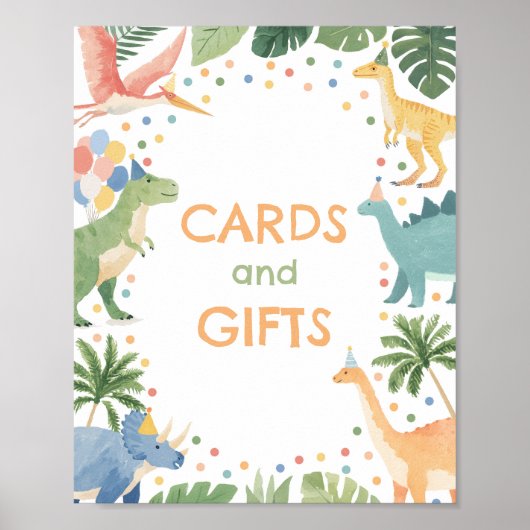 Dinosaur Birthday Party Kaarten and Gifts Sign Poster (Voorkant)