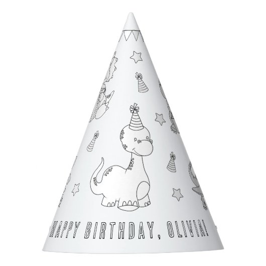Dinosaur Birthday Party - Kleur uw eigen Pet Feesthoedjes (Voorkant)