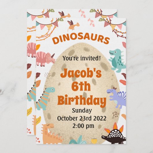 Dinosaur Birthday Party met Large Dino Egg Custom Kaart (Voorkant / Achterkant)