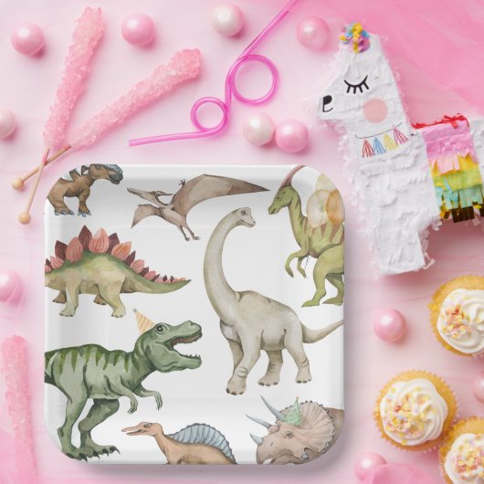 Dinosaur Birthday Party Paper Borden Papieren Bordje (Feest)