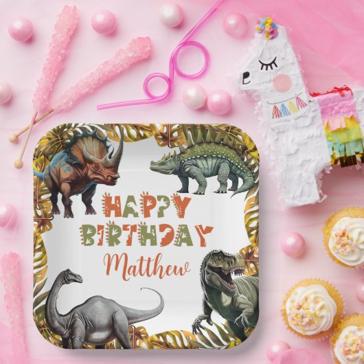 Dinosaur Birthday Party Paper Borden Papieren Bordje (Feest)