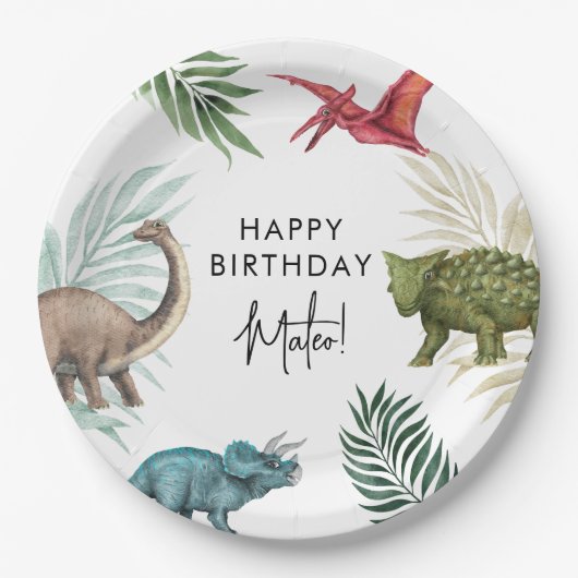 Dinosaur Birthday Party Paper Borden Papieren Bordje (Voorkant)